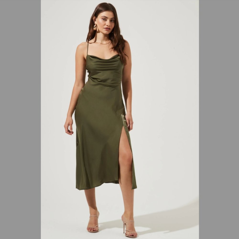 ASTR the Label Gaia Sage Cowl Neck Midi Dress *NWT*